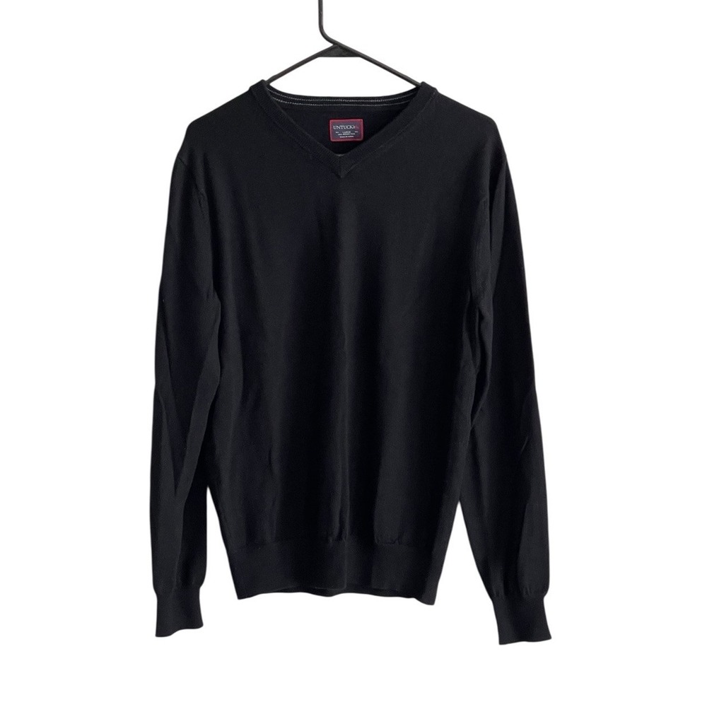 UNTUCKit Merino Wool Sweater Mens Large Black V-Neck Long Sleeve Classic